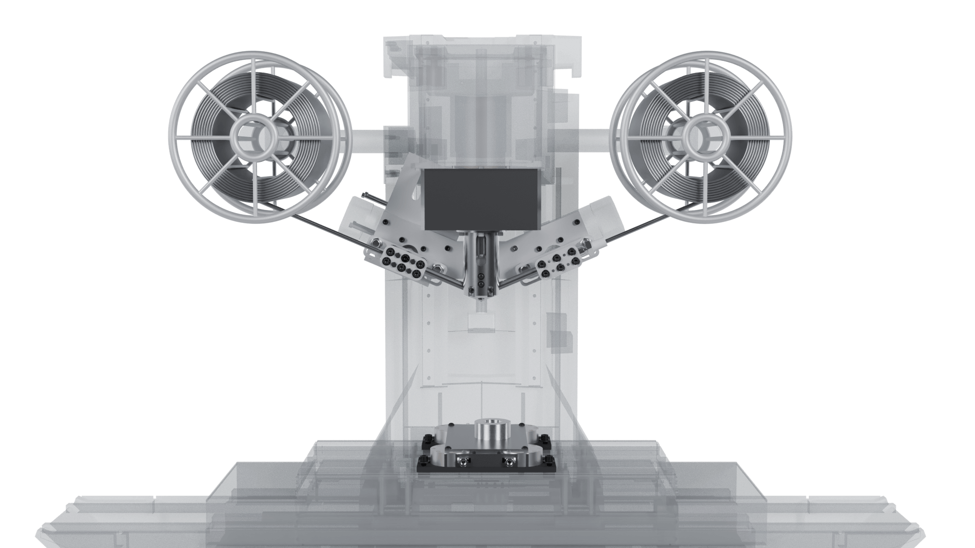 Vintage film projector with reels and mechanical parts.