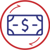 Icon of a dollar bill with circular arrows around it.