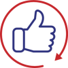 A thumbs-up icon with a red circular arrow around it.